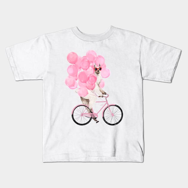 Riding Llama with Pink Balloons #1 Kids T-Shirt by bignosework